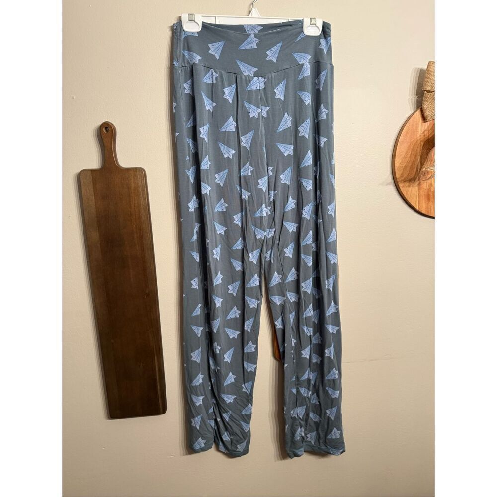 Kickee Women's Gray Paper Airplane Print Bamboo Pajama Pants Size Medium
